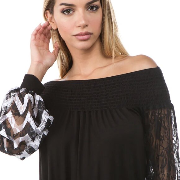 VAVA Chevron Lace Sleeves Off Shoulder Top M - Picture 2 of 16